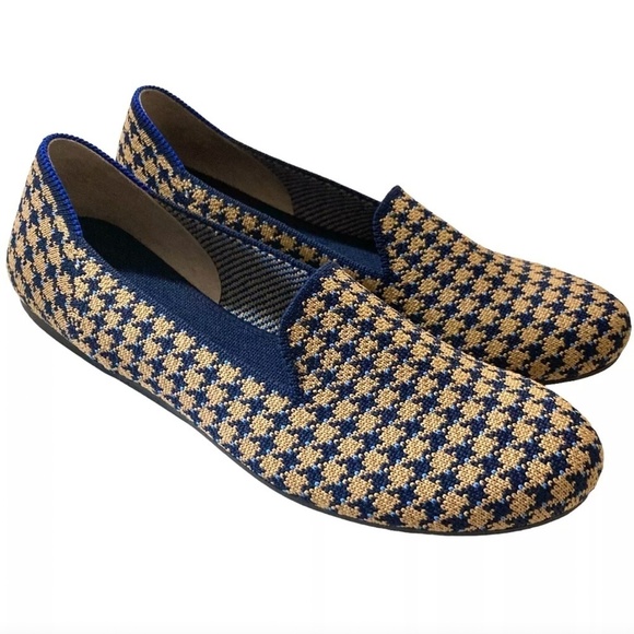ROTHY'S The Loafer Sapphire & Camel Houndstooth Check Round Toe Flats Loafers - Picture 2 of 12